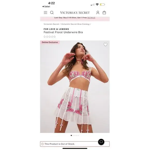 NWT For Love & Lemons Festival Floral Underwire Bra Victoria Secret’s 34D - Picture 3 of 11